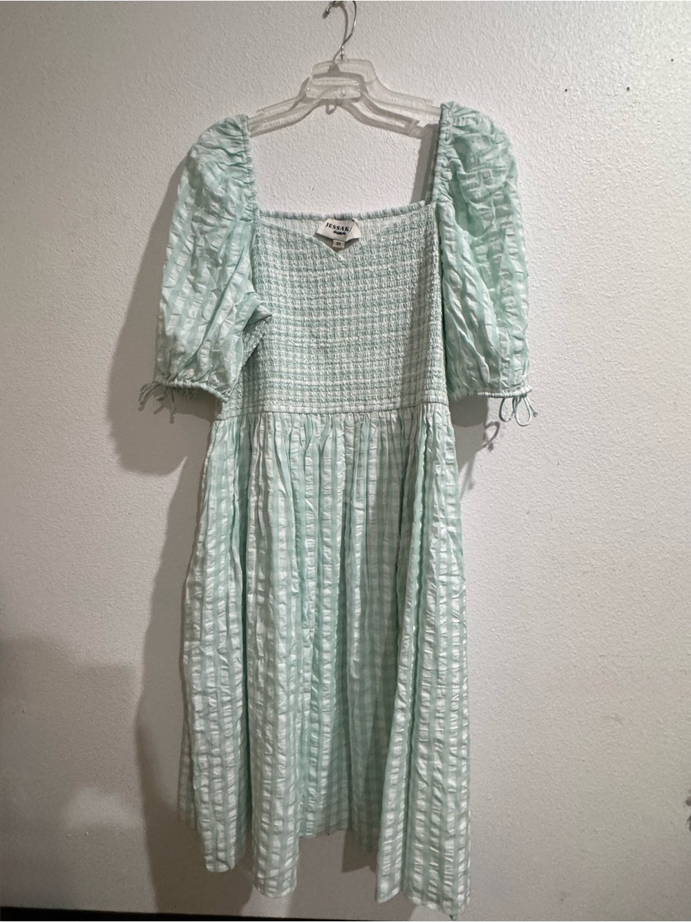 JessaKae Mint Smocked Puff Sleeve Midi Dress